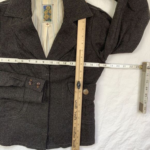 Vtg Anthropologie Burning Torch Wool Zip Blazer Coat S Brown Jacket Academia Y2K - Picture 12 of 15